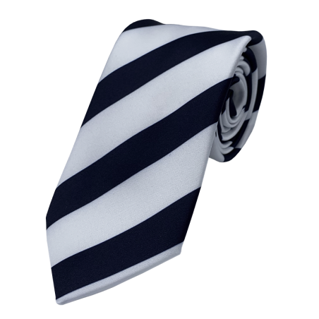 White tie with dark blue stripes