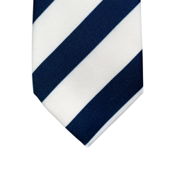 White tie with dark blue stripes