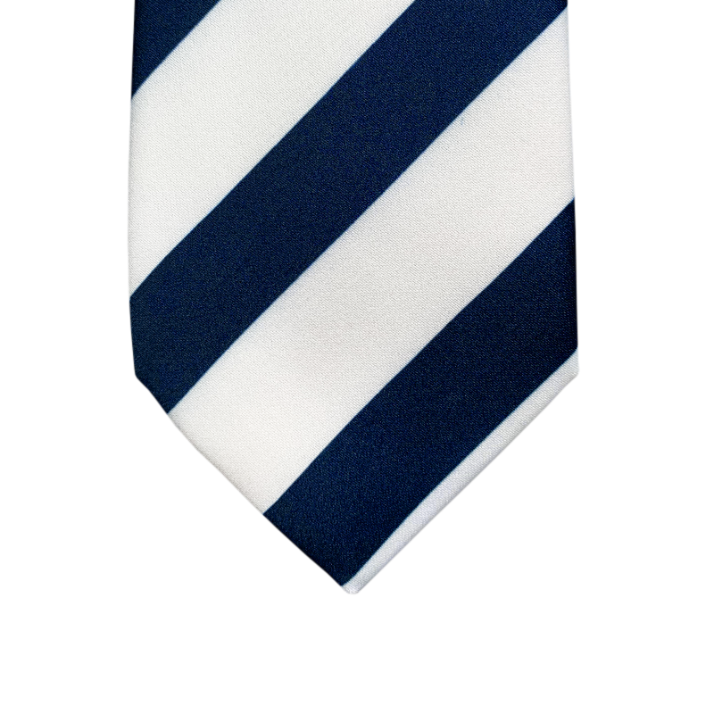 White tie with dark blue stripes