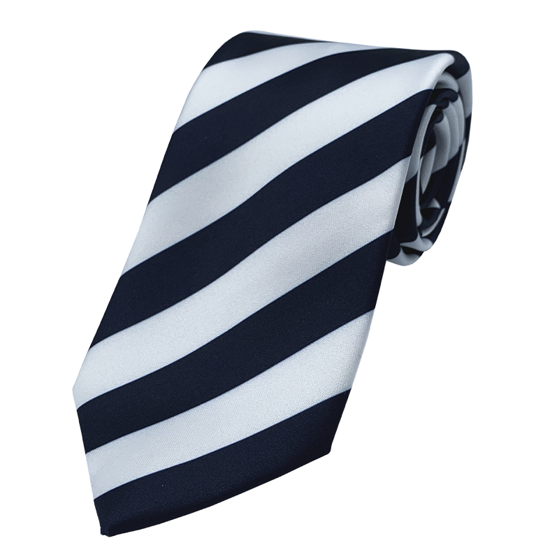 White and dark blue striped tie