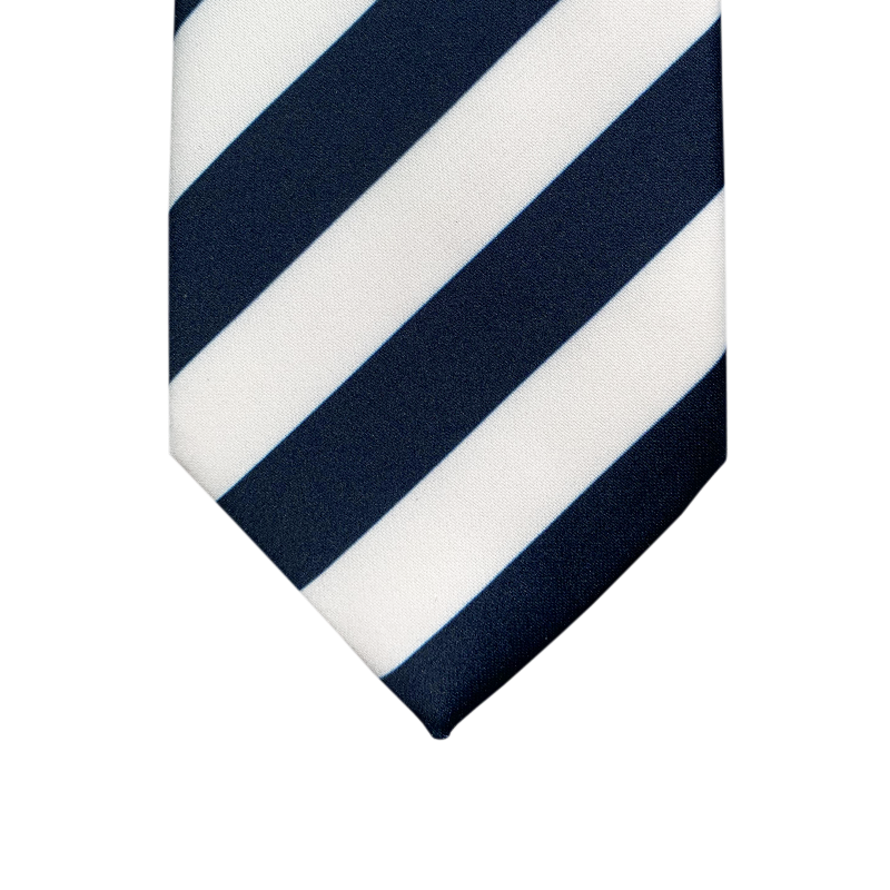 White and dark blue striped tie