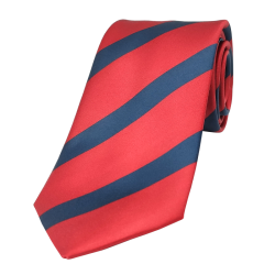 Red tie with dark blue stripes