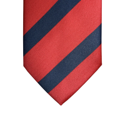 Red tie with dark blue stripes
