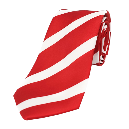 Red tie with white stripes