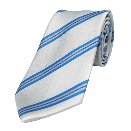 Grey tie with blue and pink stripes